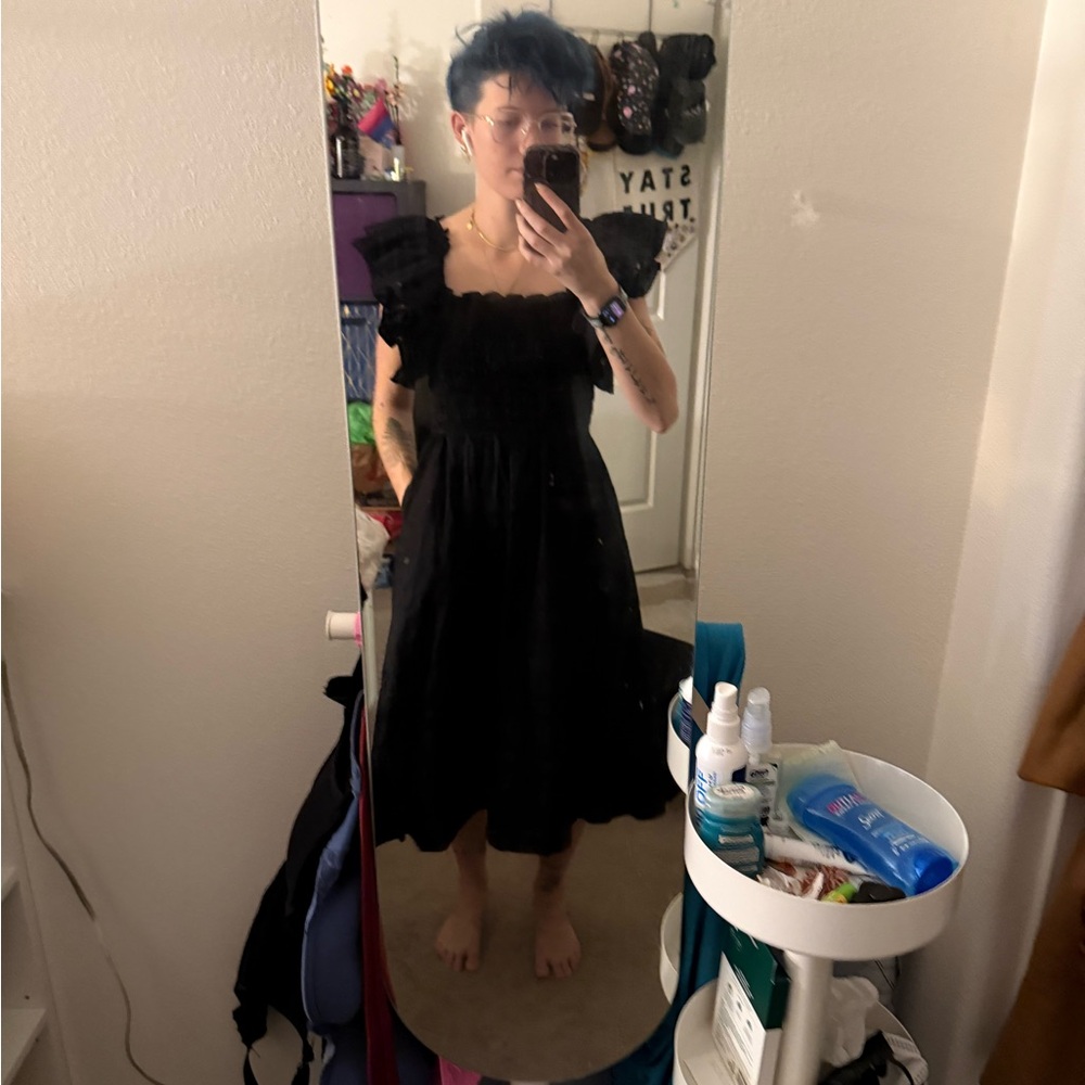 Banana Republic Black Midi Dress with Ruffle Sleeves